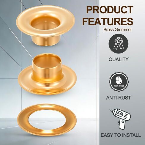 Dunzy 200 Set 1/2" Brass Grommets, Heavy-Duty Rustproof Solid Gold Grommet Tool for Tarps Repair Addition Replacement Fabrics Leather Banners Machinery Parts in Kuwait