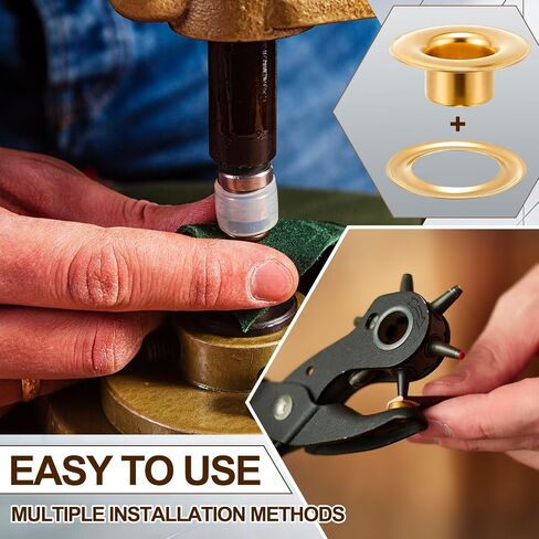 Dunzy 200 Set 1/2" Brass Grommets, Heavy-Duty Rustproof Solid Gold Grommet Tool for Tarps Repair Addition Replacement Fabrics Leather Banners Machinery Parts in Kuwait