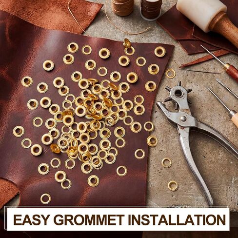 Dunzy 200 Set 1/2" Brass Grommets, Heavy-Duty Rustproof Solid Gold Grommet Tool for Tarps Repair Addition Replacement Fabrics Leather Banners Machinery Parts in Kuwait