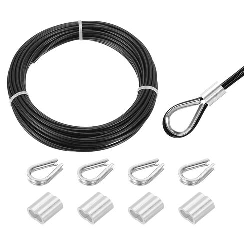 MECCANIXITY 33ft Wire Rope 304 Stainless Steel Cable, 5mm(3/16") Vinyl Coated with 4pcs Aluminum Sleeves and Thimble for Railing, Decking, Hanging, Clothes Lines, White 10m in Kuwait