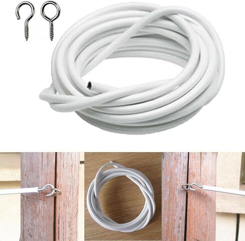 White Net Curtain Wire, 4 Meters/13 Feet Adjustable Curtain Hanging Cord Cable Kit with Self-Adhesive Hooks & Eyes for Window Net Curtains & Voiles in Kuwait