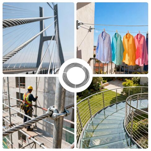 1/16 inch Stainless Steel Wire Cable 100 FT Length,7x7 Strand Core Steel Clothes Line Wires,Aircraft Cable Wire Rope with 25 Aluminum Sleeves & 10 Thimbles,304 Marine Grade Steel Cable in Kuwait