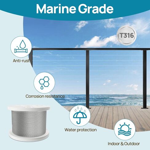 600ft 1/8" Wire Rope Stainless Steel Cable Railing Kit Aircraft Wire Rope Deck Fence Cable Railing Hardware 7x7 Strands for Indoor Outdoor HW01 in Kuwait