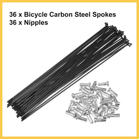 36pcs Bicycle Carbon Steel Spokes 14G Bike Spoke 218mm Length with Nipples for Most Bicycle Black Auto Replacement Parts in Kuwait