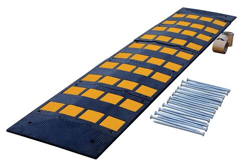 Vestil RSH-108-24-A Rubber Speed Hump Asphalt Hardware 110-3/4 In. x 23-1/2 In. x 1-5/8 In. 40000 Lb. Capacity Black / Yellow in Kuwait