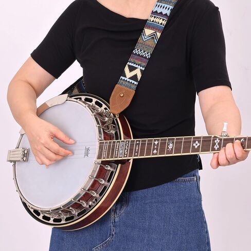 حزام Nefelibata Banjo، حزام تطريز جاكار من الجلد المجنون بعرض 2 بوصة، استبدال قابل للتعديل، أشرطة متعددة الأنماط مع مشابك معدنية in Kuwait
