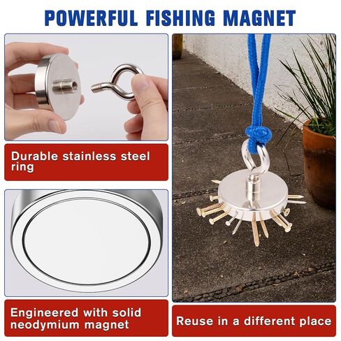 Fishing Magnets 500 Lbs Pulling Force, Strong Rare Earth Magnet Fishing Magnet Only, Magnetic Fishing, Heavy Duty Security Large Tags Neodymium Magnets for River Fishing, Lifting (2.36") in Saudi Arabia
