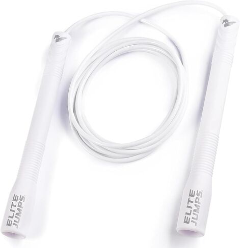 Elite Jumps Fit Plus Pro Freestyle PVC، حبل تخطي سلك 4 مم، القلب، طول قابل للتعديل 10 أقدام مع مقابض معززة 8 بوصات، قبضة غير قابلة للانزلاق للتمرين في صالة الألعاب الرياضية، والرياضة المدرسية، واستخدام المبتدئين - أبيض in Kuwait