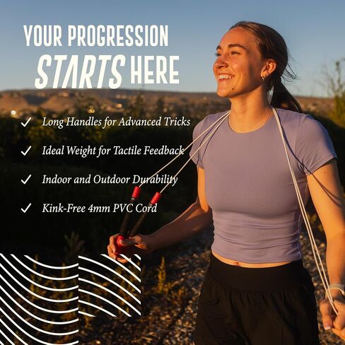 Elite Jumps Fit Plus Pro Freestyle PVC، حبل تخطي سلك 4 مم، القلب، طول قابل للتعديل 10 أقدام مع مقابض معززة 8 بوصات، قبضة غير قابلة للانزلاق للتمرين في صالة الألعاب الرياضية، والرياضة المدرسية، واستخدام المبتدئين - أبيض in Kuwait