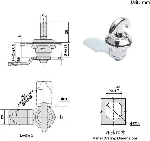 Rotating Tongue Handle Lock Industrial Electrical Machinery Equipment Cabinet Door 1Pcs in Kuwait
