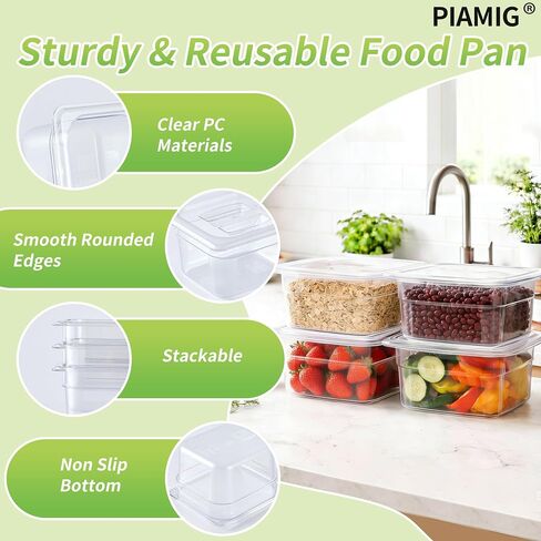 1/6 Size 4" Deep Plastic Food Pans with lids,Clear Polycarbonate Commercial Food Storage Containers, Dishwasher Safe,Stackable & Reusable for Kitchen,Restaurant,Buffets and Salad Bar (4 Pack) in Kuwait