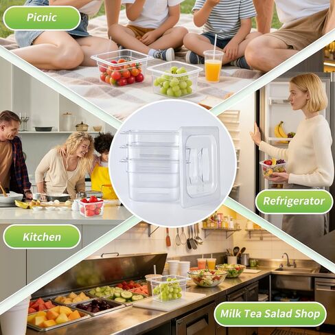 1/6 Size 4" Deep Plastic Food Pans with lids,Clear Polycarbonate Commercial Food Storage Containers, Dishwasher Safe,Stackable & Reusable for Kitchen,Restaurant,Buffets and Salad Bar (4 Pack) in Kuwait