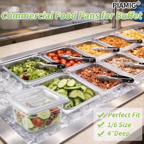 1/6 Size 4" Deep Plastic Food Pans with lids,Clear Polycarbonate Commercial Food Storage Containers, Dishwasher Safe,Stackable & Reusable for Kitchen,Restaurant,Buffets and Salad Bar (4 Pack) in Kuwait