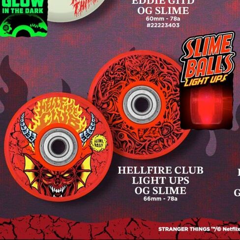 66 مم Stranger Things Hellfire Club Light Ups 78a Slime Balls عجلات لوح التزلج in Kuwait