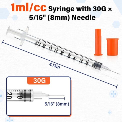 Ezoon 100 Pack U-100 1ml/cc 30G 5/16" (8mm) for Liquid Measuring, Laboratory and Industrial Use Only in Kuwait