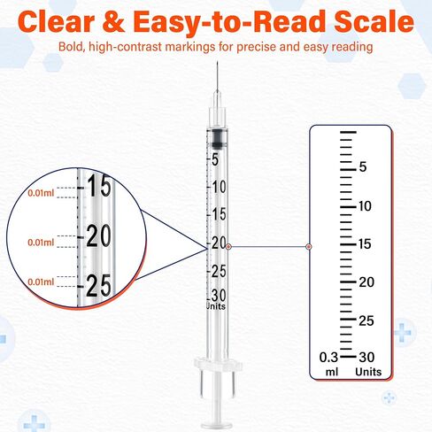 Ezoon 100 Pack U-100, 0.3ml/cc, 30G x 5/16" (8mm), Individually Wrapped for Liquid Measuring, Laboratory and Industrial Use Only in Kuwait