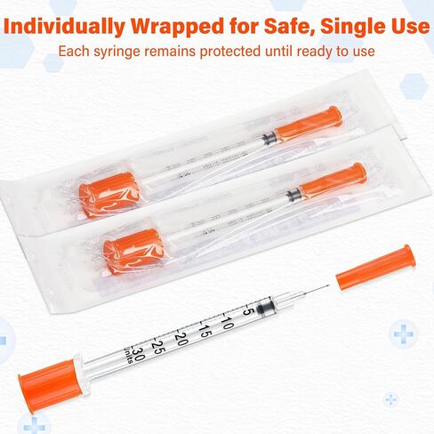 Ezoon 100 Pack U-100, 0.3ml/cc, 30G x 5/16" (8mm), Individually Wrapped for Liquid Measuring, Laboratory and Industrial Use Only in Kuwait