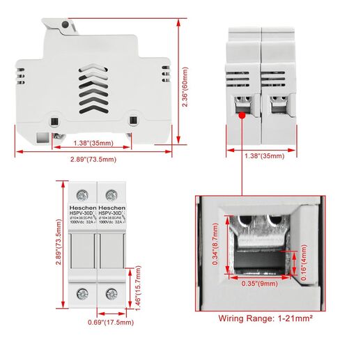 حامل الصمامات الشمسية/الكهروضوئية من Heschen، حامل الصمامات الكهروضوئية، HSPV-30D، DC1000V 32A، 2 قطب، تركيب السكك الحديدية 35 مم DIN، لـ HSPV-30 ST-10PV 10 * 38 مم، مدرج في قائمة CE (5) in Kuwait