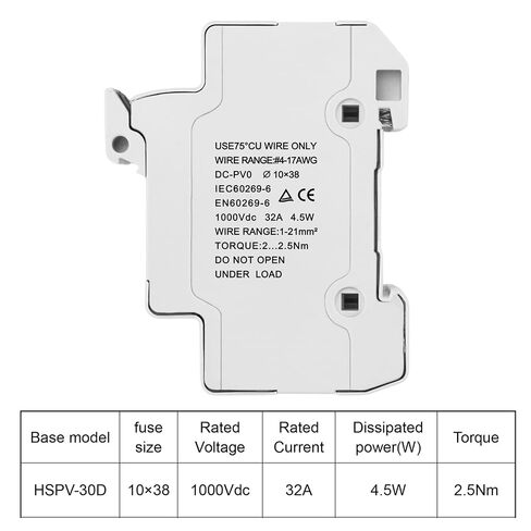حامل الصمامات الشمسية/الكهروضوئية من Heschen، حامل الصمامات الكهروضوئية، HSPV-30D، DC1000V 32A، 2 قطب، تركيب السكك الحديدية 35 مم DIN، لـ HSPV-30 ST-10PV 10 * 38 مم، مدرج في قائمة CE (5) in Kuwait