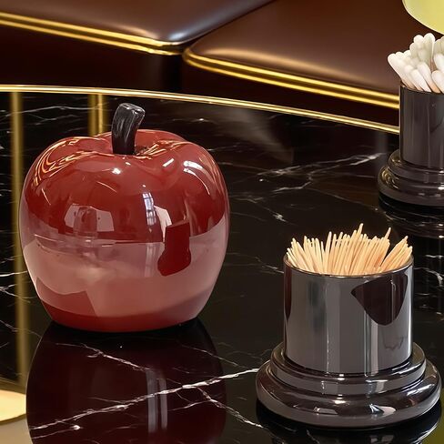 Red Apple Toothpick Holder - Ceramic Cotton Swab & Floss Organizer, Cute Fruit-Themed Home Decor for Kitchen Countertop in Kuwait