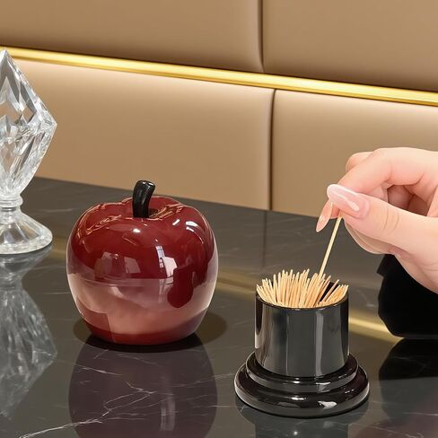 Red Apple Toothpick Holder - Ceramic Cotton Swab & Floss Organizer, Cute Fruit-Themed Home Decor for Kitchen Countertop in Kuwait
