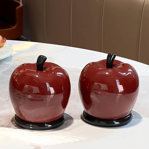 Red Apple Toothpick Holder - Ceramic Cotton Swab & Floss Organizer, Cute Fruit-Themed Home Decor for Kitchen Countertop in Kuwait