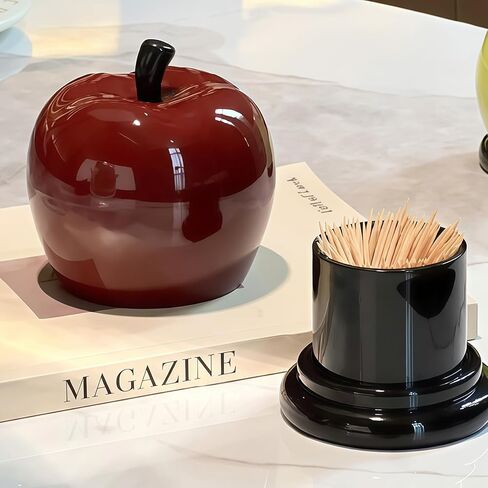 Red Apple Toothpick Holder - Ceramic Cotton Swab & Floss Organizer, Cute Fruit-Themed Home Decor for Kitchen Countertop in Kuwait