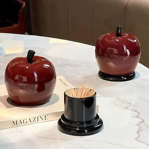 Red Apple Toothpick Holder - Ceramic Cotton Swab & Floss Organizer, Cute Fruit-Themed Home Decor for Kitchen Countertop in Kuwait