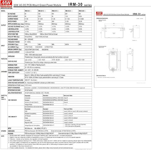 IRM-30-12ST مصدر طاقة صناعي، 12 فولت 2.5 أمبير 30 وات، كفاءة 88%، -22 درجة فهرنهايت ~ 158 درجة فهرنهايت درجة حرارة تشغيل واسعة، استهلاك منخفض للطاقة <0.1 وات، عزل من الفئة II/III، للأتمتة والآلات in Kuwait