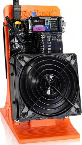 NerdQaxe++ Rev 6.1 Bitcoin Miner، 6 TH/s، حامل برتقالي | استهلاك منخفض للطاقة 100 وات، مراوح صامتة أمامية وخلفية مزدوجة، مصدر مفتوح، وحدة تزويد الطاقة متضمنة، عامل منجم يانصيب منفرد in Kuwait
