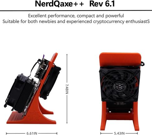 NerdQaxe++ Rev 6.1 Bitcoin Miner، 6 TH/s، حامل برتقالي | استهلاك منخفض للطاقة 100 وات، مراوح صامتة أمامية وخلفية مزدوجة، مصدر مفتوح، وحدة تزويد الطاقة متضمنة، عامل منجم يانصيب منفرد in Kuwait