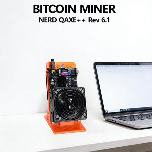 NerdQaxe++ Rev 6.1 Bitcoin Miner، 6 TH/s، حامل برتقالي | استهلاك منخفض للطاقة 100 وات، مراوح صامتة أمامية وخلفية مزدوجة، مصدر مفتوح، وحدة تزويد الطاقة متضمنة، عامل منجم يانصيب منفرد in Kuwait