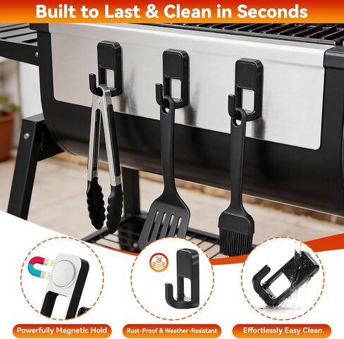 Magnetic Grill Hooks for Traeger Grills, Tool Hooks for Outdoor Hanging, Compatible with Camp Chef, Pit Boss, Blackstone Grills & More, 6-Pack Heavy Duty Grill Hooks for Kitchen, Refrigerator, Black in Kuwait
