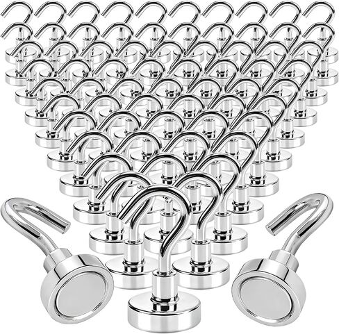 50Pack Silver Magnetic Hooks, 0.63" Heavy Duty Hooks for Cruise Essentials, Magnets for Fridge, Strong Magnet Holder for Hanging Tools, Kitchens, Decorations in Kuwait