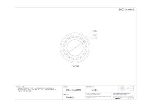 Timken 3578 مخروط تجميع السباق الداخلي المدبب، فولاذ، بوصة، القطر الداخلي 1.7500 بوصة، عرض المخروط 1.216 بوصة in Kuwait