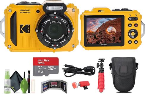 KODAK PIXPRO WPZ2 Rugged Waterproof Shockproof Dustproof WiFi Digital Vlogging Camera 16MP (Red) Bundle with 32GB Memory Card + Vlogger Tripod + Bag + Cleaning Kit + More Accessories in Saudi Arabia