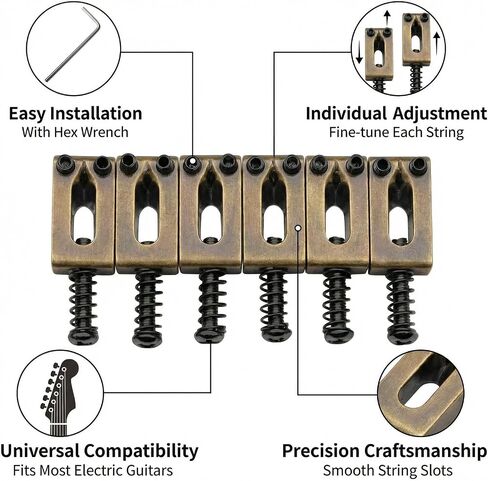 6Pcs Guitar Bridge Saddles with Springs, Screws & Wrench, Tremolo Replacement Parts Compatible with Fender Strat Stratocaster Tele Telecaster Electric Guitars (Bronze) in Kuwait