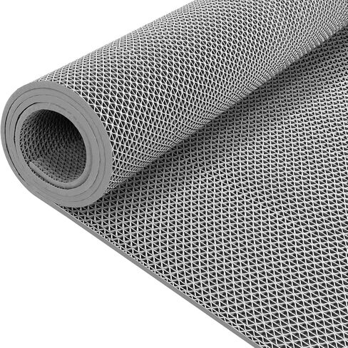 Drainage Mat Roll, Non Slip PVC Pool Floor Mat for Wet Area Outdoor Indoor | Splash Matting Mesh Hollow Doormat, 6mm Commercial Floor Mat for Swimming Pool Deck Bathroom Kitchen Garage, 3 x 10' Grey in Kuwait