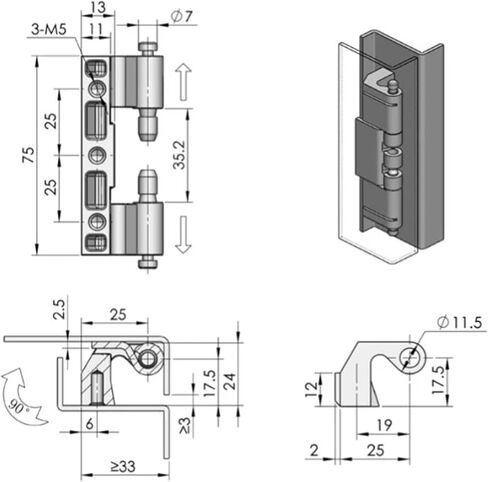 Zinc Alloy Concealed Welded Hinge Black 1Pcs in Kuwait