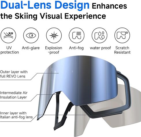 Multifunctional Smart Wireless Ski Goggles with Walkie-Talkie, Anti-Fog Zeiss Lens, Music & Call Function in Kuwait