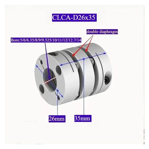 1 قطعة CLCA-D26Lx35 سبائك الألومنيوم المرنة مزدوجة الحجاب الحاجز اقتران السائر المسمار محرك معزز اتصال 26 مللي متر * 35 مللي متر تتحمل: 5 ~ 14 مللي متر (10 مللي متر إلى 11 مللي متر) in Kuwait