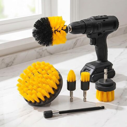 Drill Brush Attachment Set 6 Pack Power Scrubber Cleaning Brushes Kit, Universal Fit Medium Stiffness Nylon Bristles for Bathroom Kitchen Car Tile Tub Sink Floor Grout Scrubber with Extension Rod in Kuwait