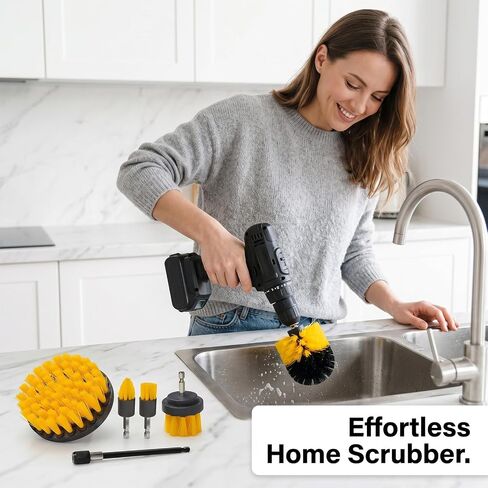 Drill Brush Attachment Set 6 Pack Power Scrubber Cleaning Brushes Kit, Universal Fit Medium Stiffness Nylon Bristles for Bathroom Kitchen Car Tile Tub Sink Floor Grout Scrubber with Extension Rod in Kuwait