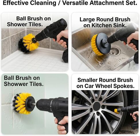 Drill Brush Attachment Set 6 Pack Power Scrubber Cleaning Brushes Kit, Universal Fit Medium Stiffness Nylon Bristles for Bathroom Kitchen Car Tile Tub Sink Floor Grout Scrubber with Extension Rod in Kuwait