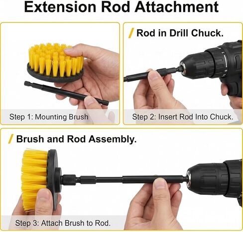 Drill Brush Attachment Set 6 Pack Power Scrubber Cleaning Brushes Kit, Universal Fit Medium Stiffness Nylon Bristles for Bathroom Kitchen Car Tile Tub Sink Floor Grout Scrubber with Extension Rod in Kuwait