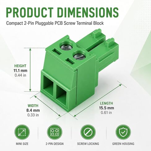 20 PCS KF2EDG 3.81mm Spacing 2 Pin Pluggable PCB Angle Screw Terminal Block Plug Connector Socket Panel Mount DIY in Saudi Arabia