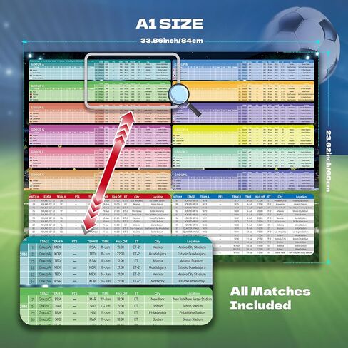 ISOHYET 33.07 × 23.62 بوصة ألياف البوليستر كأس العالم لكرة القدم الجدول الزمني ملصق 2026 كأس العالم ديكورات الحفلات ملصقات رياضية لمحبي غرفة كرة القدم ديكور للأولاد والبنات والرجال مشجعي كرة القدم ديكور غرفة النوم in Kuwait