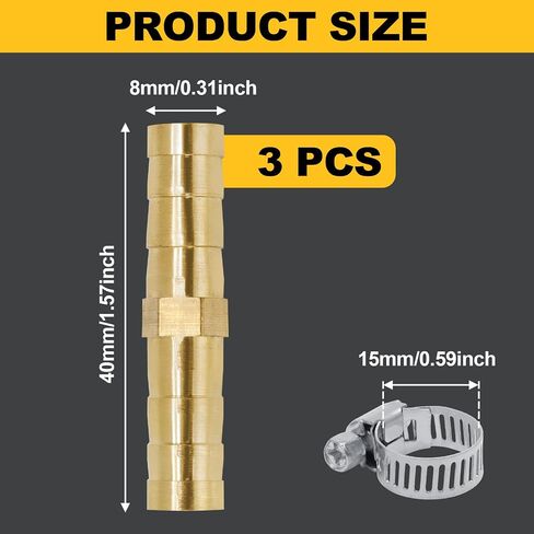 3 Pack 5/16 Inch Brass Hose Barb Fitting, Metal Splicer Mender Barbs Hose Union for Air Compressors Garden Hoses Fuel Lines Water Systems Gas Appliances Adapter Fittings in Kuwait
