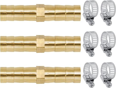 3 Pack 5/16 Inch Brass Hose Barb Fitting, Metal Splicer Mender Barbs Hose Union for Air Compressors Garden Hoses Fuel Lines Water Systems Gas Appliances Adapter Fittings in Kuwait