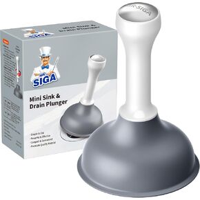 MR.SIGA Mini Drain Plunger, Sink Drain Plunger with Strong Suction, Compact Design, Powerful Small Plunger for Bathroom Sinks, Kitchen Sinks, Tubs, Shower Drains, Length 6.3 Inch(16 cm), White & Gray in Saudi Arabia